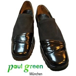 RARE Paul Green Black Leather Microfiber Slip on Loafers Driving Mocs, Sz 8 EUC